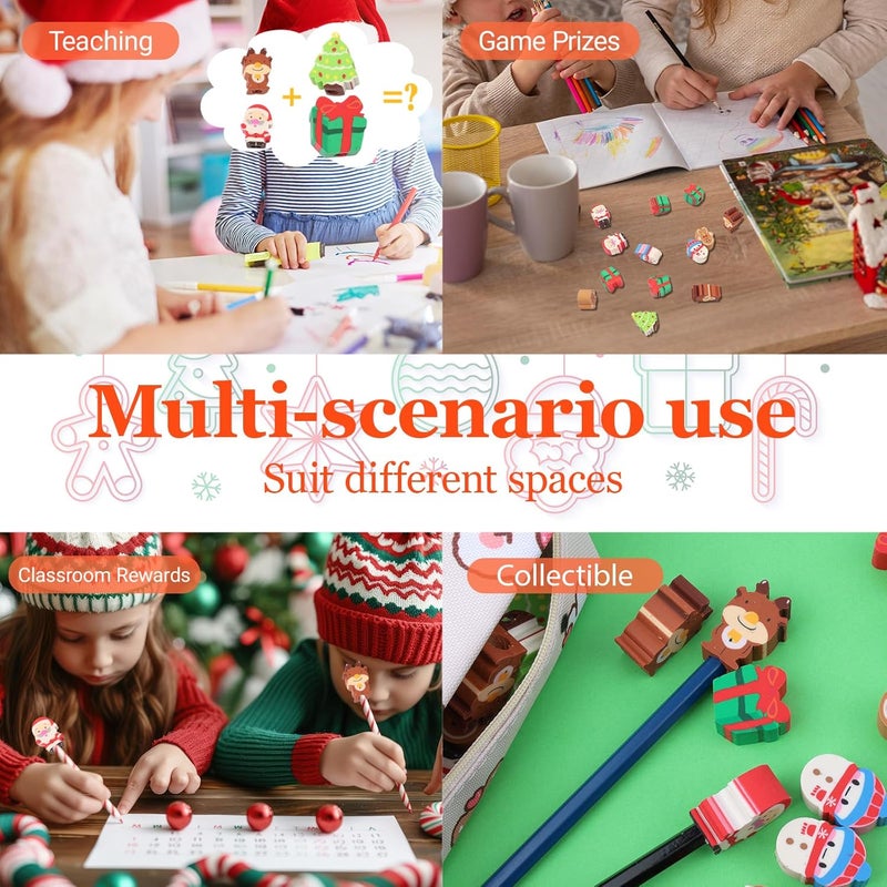 Wolpark 30 PCS Christmas Pencil Top Erasers for Kids Bulk Cute Christmas Eraser Caps Pencil Eraser Tops for Kids Erasers Toppers for School Party Favors Back to School Supplies - Image 4